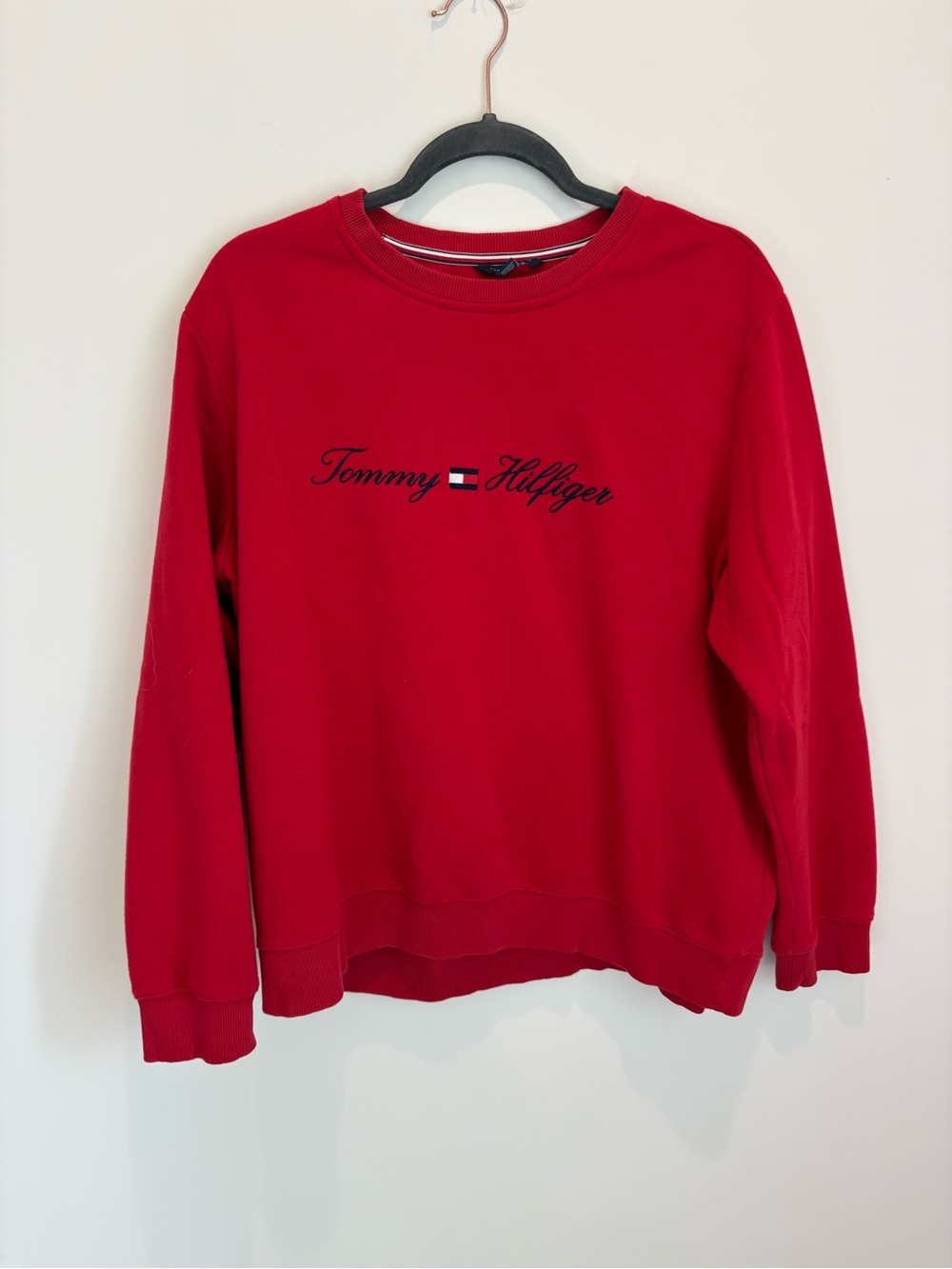 Tommy Hilfiger Bright Red Crewneck Sweatshirt with Script Logo